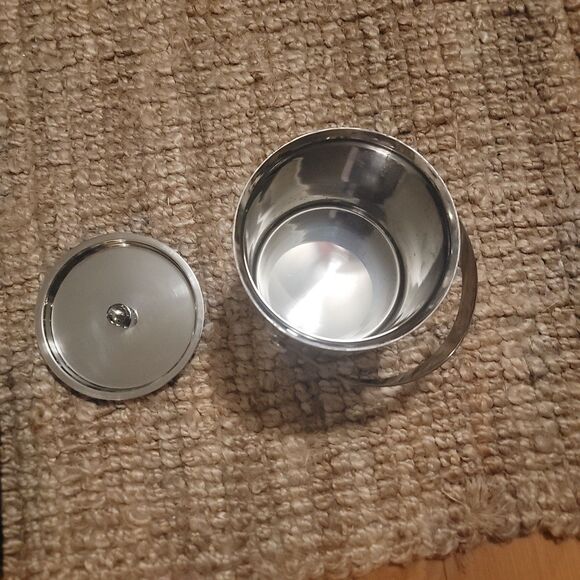 Insulated stainless steel Ice bucket w Tongs 7 .25"H Wine Chill Cooler w/ handle - Picture 4 of 16